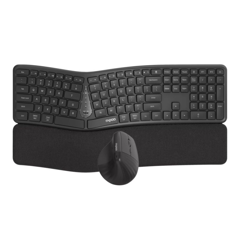 Rapoo 8810ME Combo Multimodo (Bluetooth y 2.4 Ghz) Ratón (1600 DPI) y Teclado ERGONÓMICOS Negro