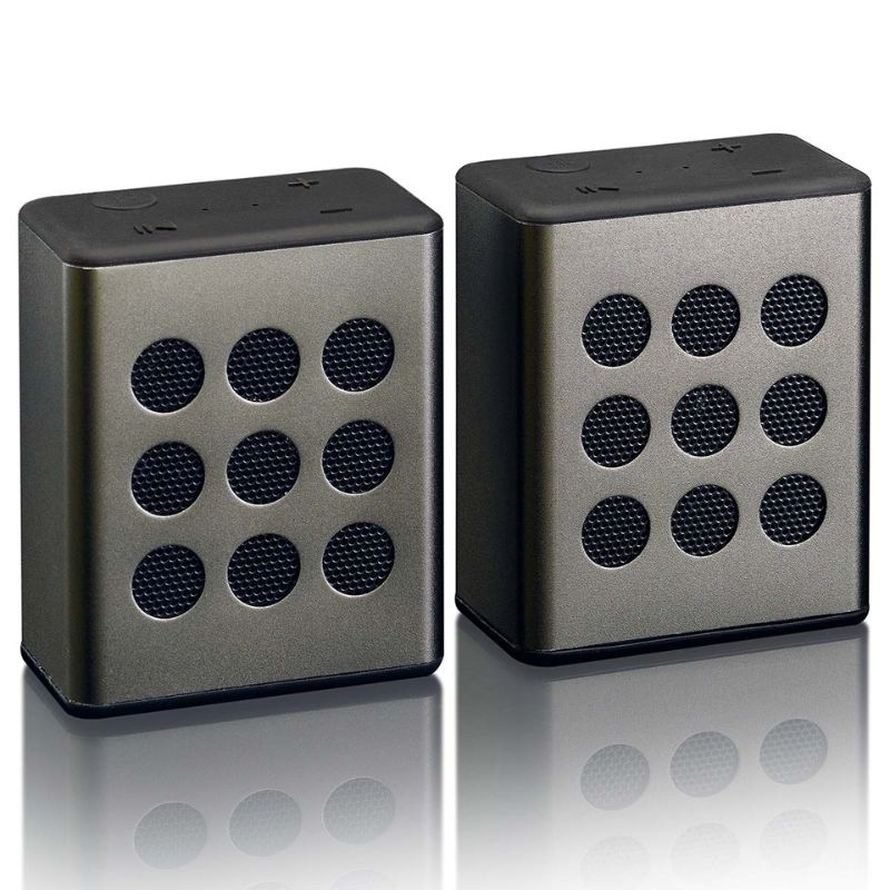 Lenco Altavoz estéreo Bluetooth| 2,5W x 2 altavoces| Hasta 8 horas de autonomía| Indicador LED multicolor| Micrófono integrado| Entradas Micro USB y AUX| Gris