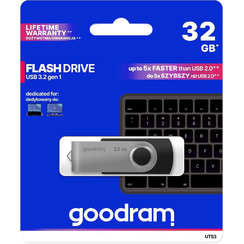 GOODRAM Pendrive 32GB UTS3 BLACK USB 3.0 (apertura lateral)