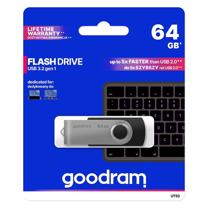 GOODRAM Pendrive 64GB UTS3 BLACK USB 3.0 (apertura lateral)
