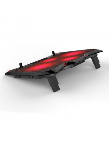 Sveon Base Refrigeradora hasta 17,3"con 4 Ventiladores + 2 puertos USB: Diseño de 5 ángulos de ajuste,  Ventiladores de bajo ruido, regulación de velocidad, Iluminación LEDs rojos y Gran Superficie de Malla de Aluminio